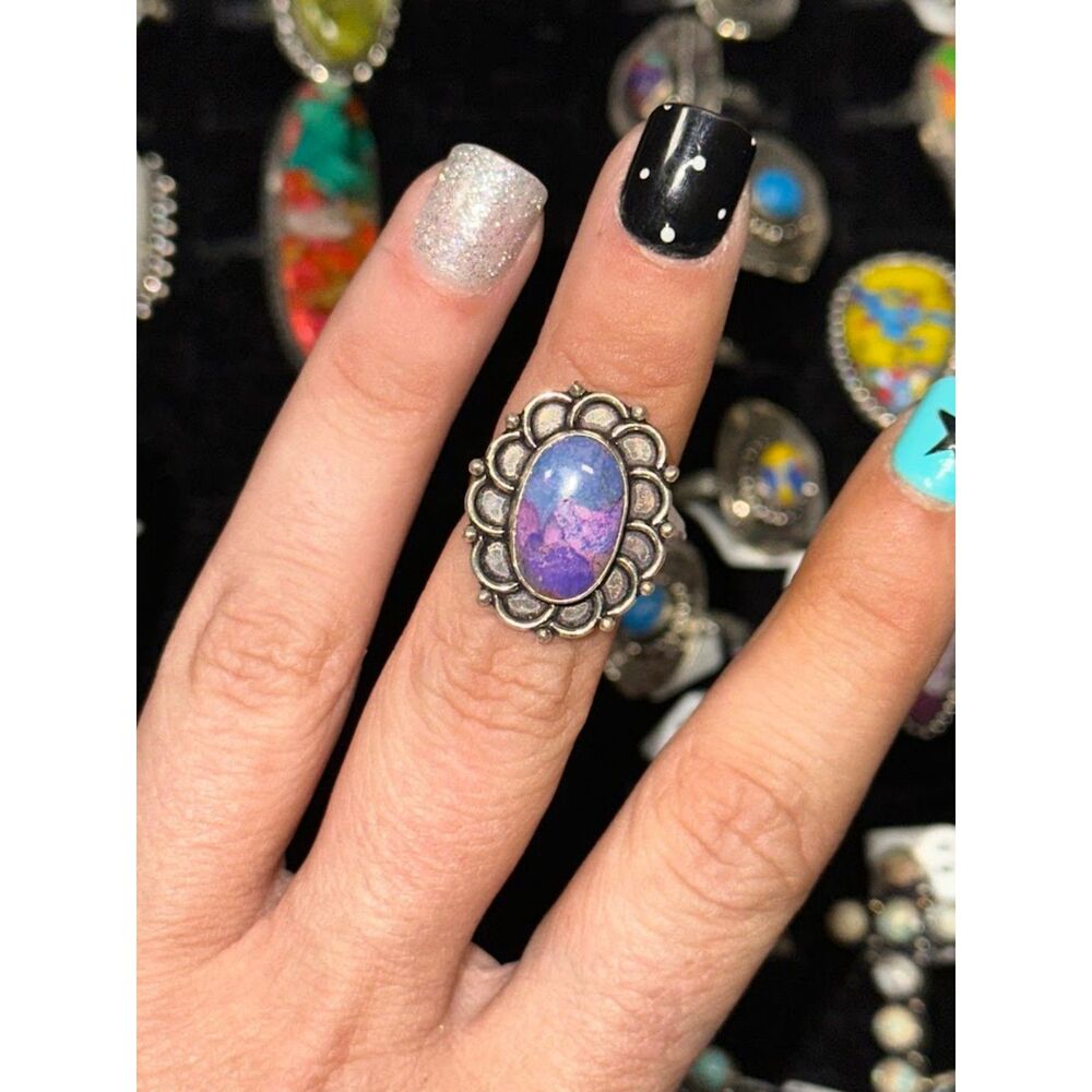 Purple Copper Turquoise Sterling Overlay Ring Size 5